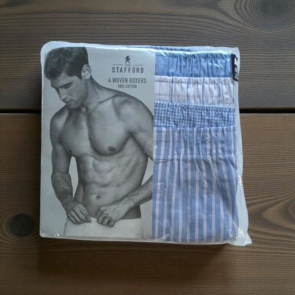 Stafford 4-Pack Men's 100% Cotton Woven Boxers  XXL White/Blue/Pink Plaid Assort